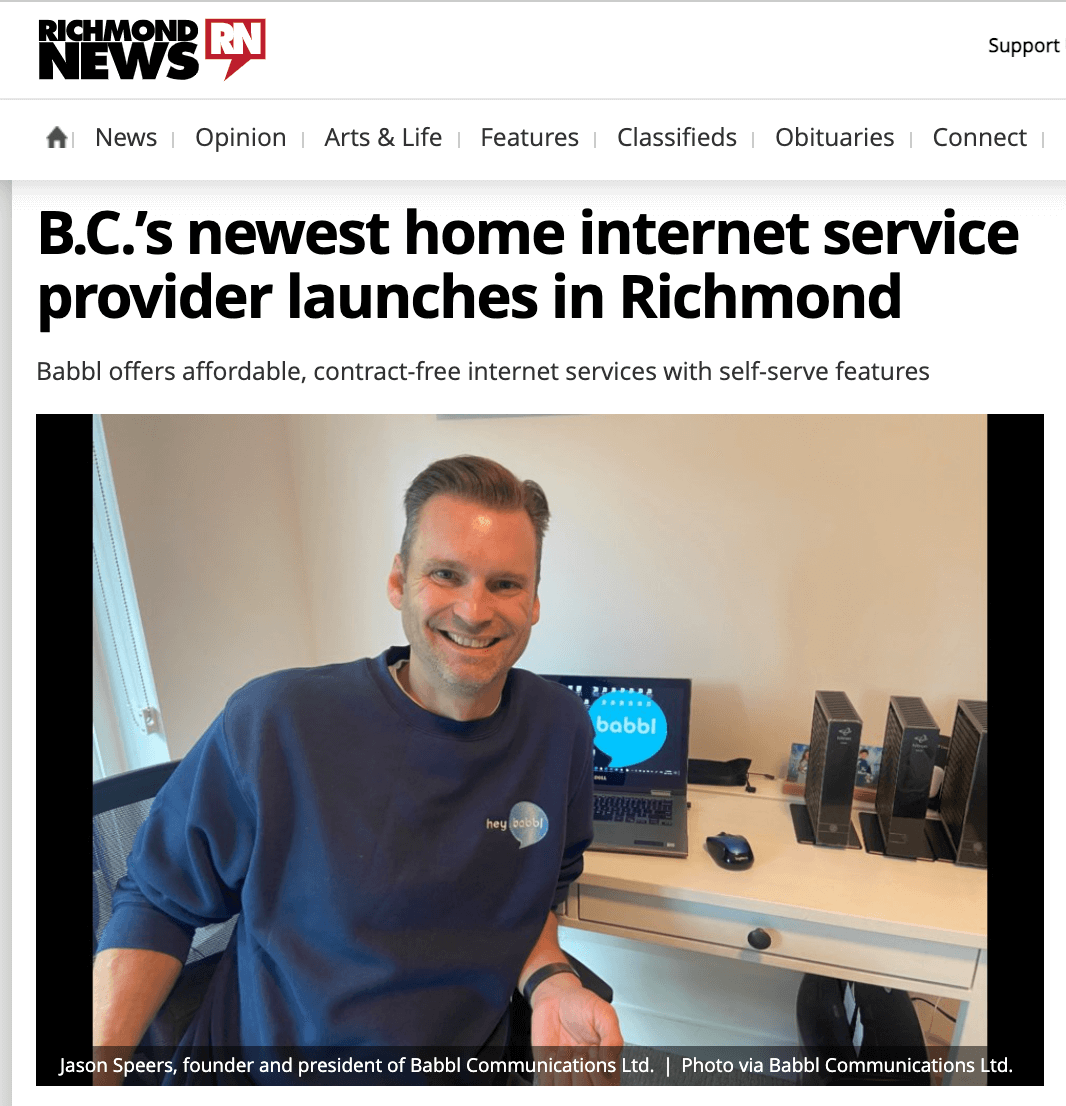 Babbl’s President Talks with The Richmond News About Richmond’s Newest Home Internet Provider
